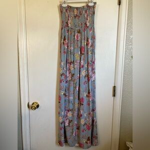 Forever 21 Slate Blue Floral Cottagecore Strapless Maxi Dress